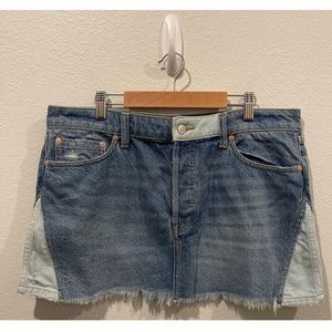 WE THE FREE Patchwork Denim Blue Button Fly Pockets Mini Skirt